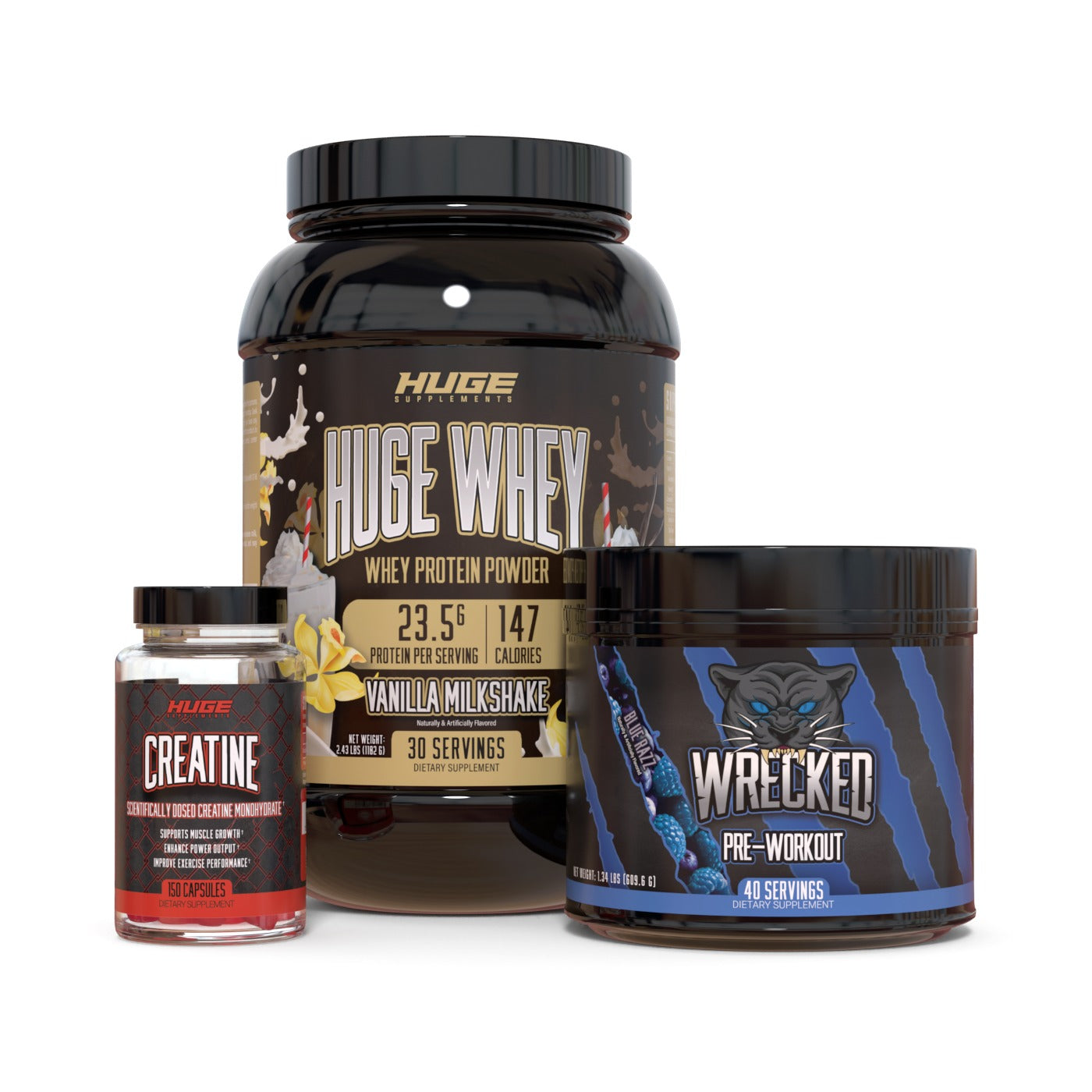 Huge Essentials Stack - Contains Creatine, Whey and Pre-Workout