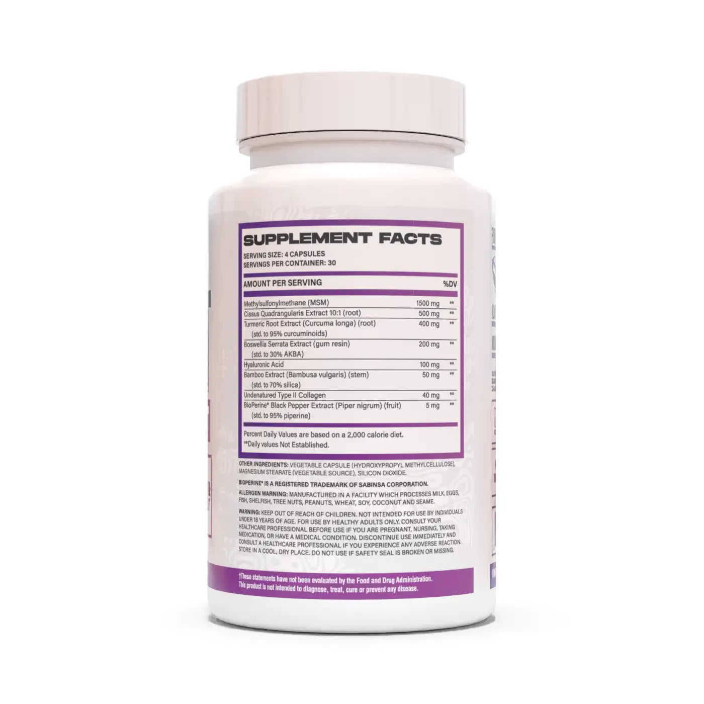 Joint Support Supplement ingredient label 3