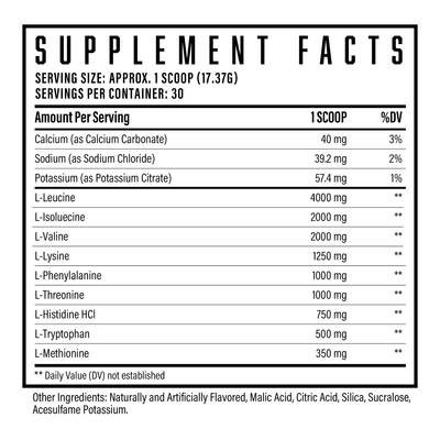 Huge EAA Supplement ingredient label 14