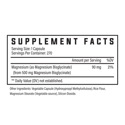 Magnesium Bisglycinate Supplement ingredient label 2