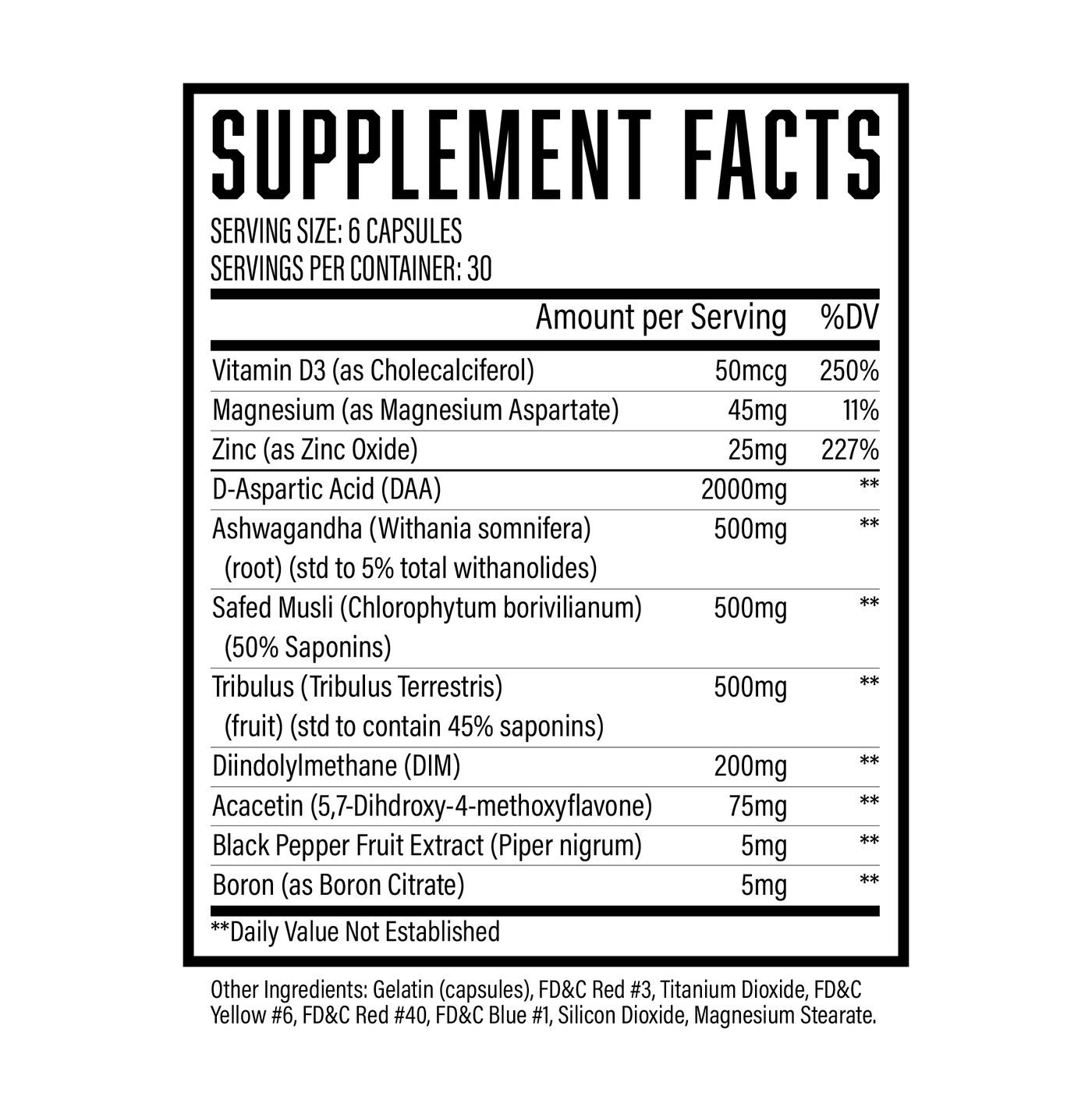 Supplement Facts Rebirth PCT