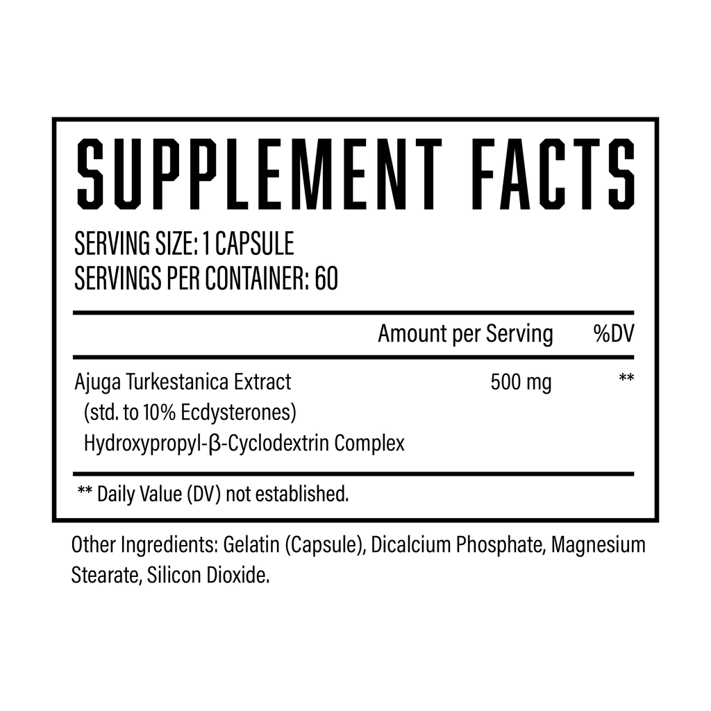 Huge Turkesterone | 500mg Ajuga Turkestanica ingredient label 4