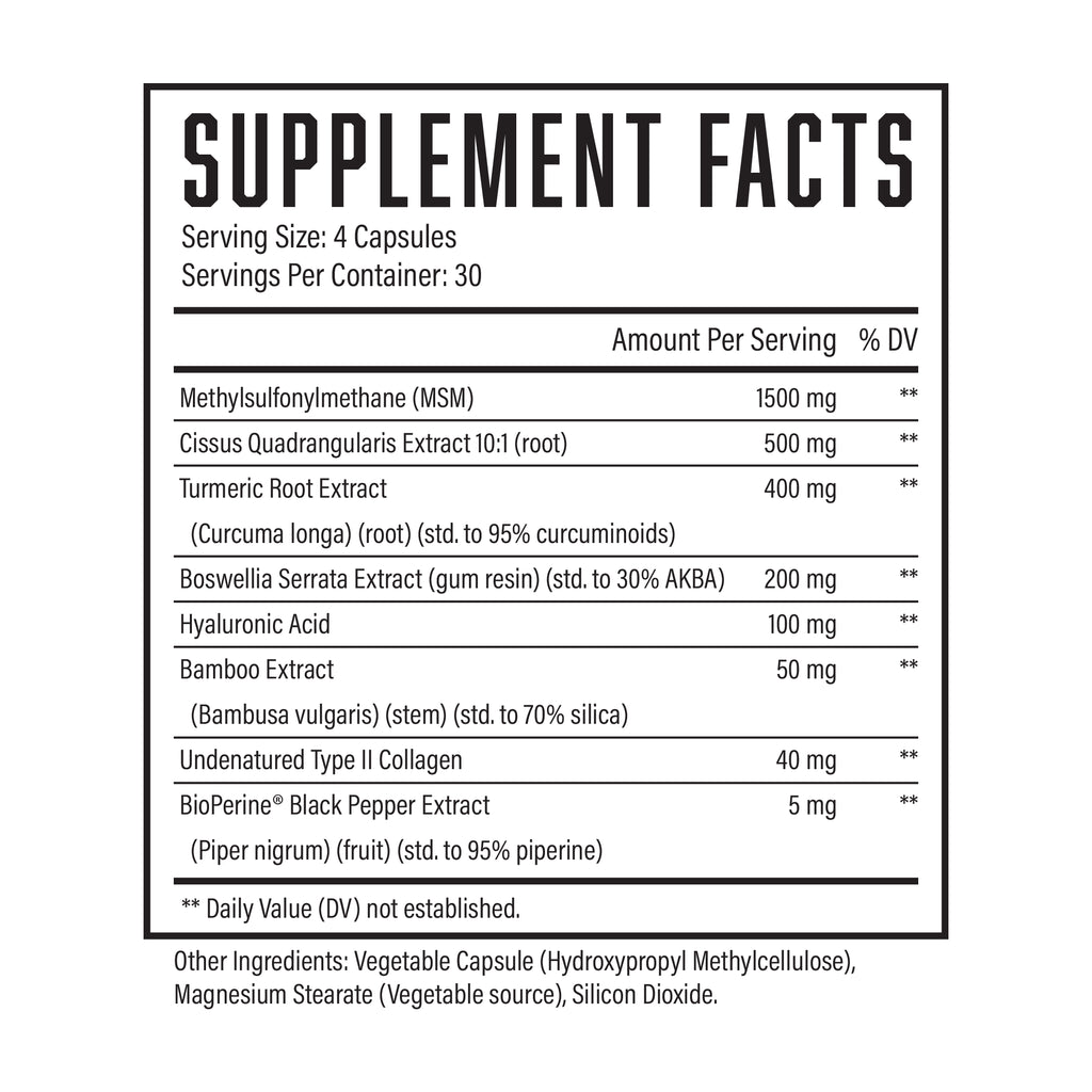 Joint Support Supplement ingredient label 4