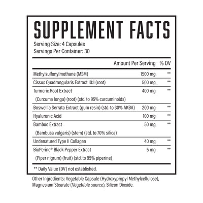 Joint Support Supplement ingredient label 7